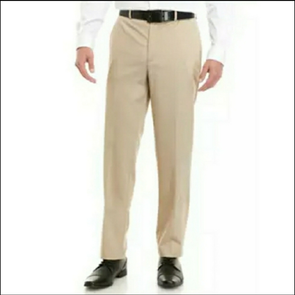 CHAPS Mens Flat Front Tan Dress Pants, Size 34x32